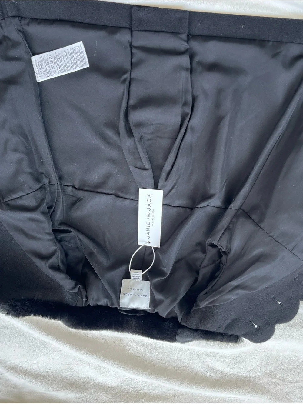 Janie and Jack Black Wool Pea Coat with Faux-Fur Collar